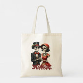 Kerstbeenromance, Een feestelijk skeletkoppel. Tote Bag (Achterkant)