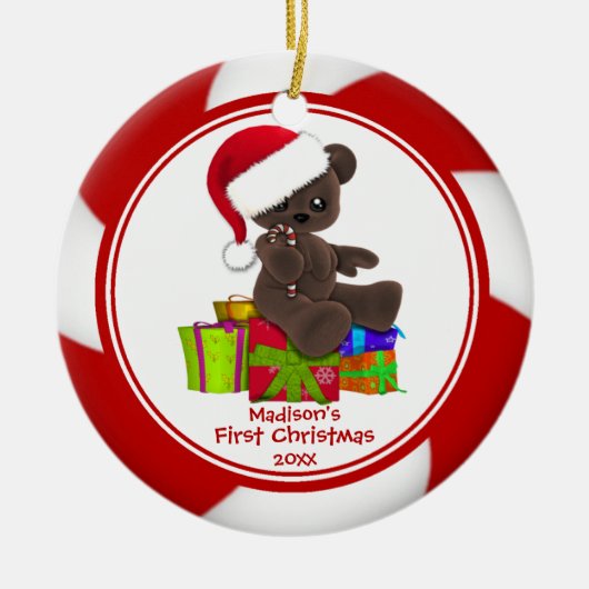 Kerstbeer Baby's Eerste Kerstmis Ornament (Voorkant)