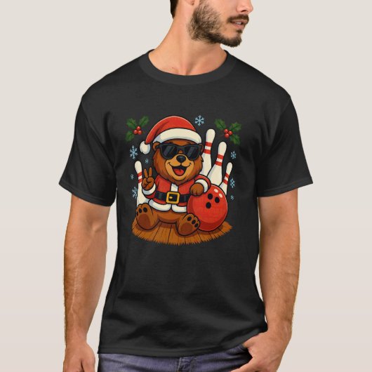 Kerstbeer Bowling Kerstmis Grappige Vakantie Sfeer T-shirt (Voorkant)