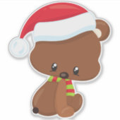 KerstBeer, Cute Beer, Santa Hat, Scarf, Kerstmis Sticker (Voorkant)