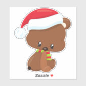 KerstBeer, Cute Beer, Santa Hat, Scarf, Kerstmis Sticker (Vel)