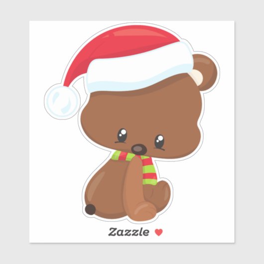 KerstBeer, Cute Beer, Santa Hat, Scarf, Kerstmis Sticker (Vel)