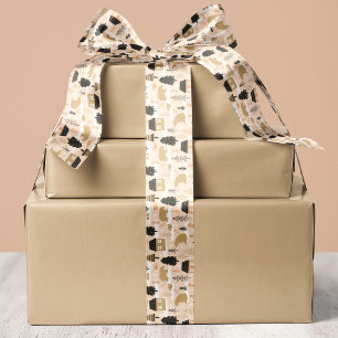 Kerstbeer dorp in roze, zwart en goud satijnen lint