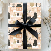 Kerstbeer dorp Roze Zwart Goud Modern Cadeaupapier