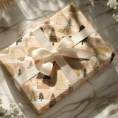 Kerstbeer dorp Roze Zwart Goud Modern Cadeaupapier