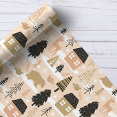 Kerstbeer dorp Roze Zwart Goud Modern Cadeaupapier