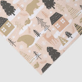 Kerstbeer dorp Roze Zwart Goud Modern Tissuepapier (Detail)