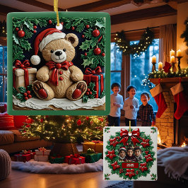 Kerstbeer en cadeaus aanpasbaar keramisch ornament