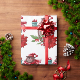 kerstBeer en Poinsettia Cadeaupapier