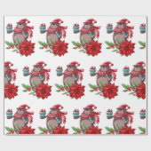 kerstBeer en Poinsettia Cadeaupapier (Vlak)