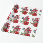 kerstBeer en Poinsettia Cadeaupapier (Uitgerold)