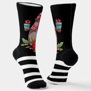 kerstBeer en zwarte strepen Sokken
