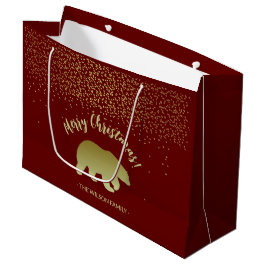 Kerstbeer Goud en Bourgondië Groot Cadeauzakje