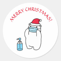 KERSTBEER MASKER EN SANTA HOED RONDE STICKER