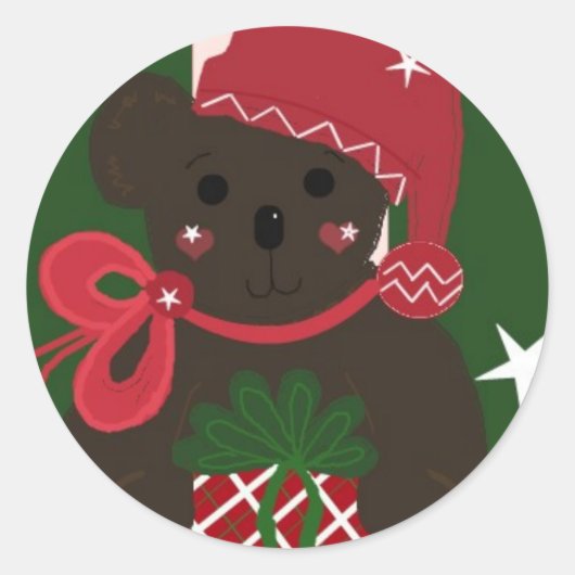 Kerstbeer op groene achtergrond ronde sticker (Voorkant)