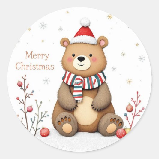 Kerstbeer Ronde Sticker (Voorkant)