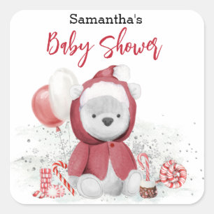 Kerstbeer Santa Baby Polar Teddybeer Vierkante Sticker