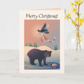 Kerstbeer, schildpad, magpie met licht 2 kaart (Gele Bloem)