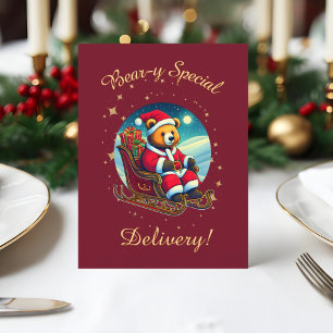 Kerstbeer slee feestelijke wensen feestdagen kaart