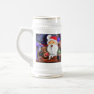 Kerstbeer Stein Gift Santa met rendierenslaan Bierpul