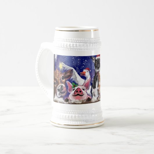 Kerstbeer Stein Happy Boerderij Party - Fun Bierpul (Voorkant links)