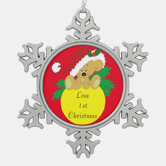 kerstBeer Tin Sneeuwvlok Ornament (Voorkant)
