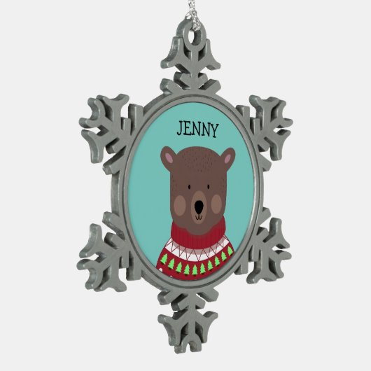 kerstBeer Tin Sneeuwvlok Ornament (Links)