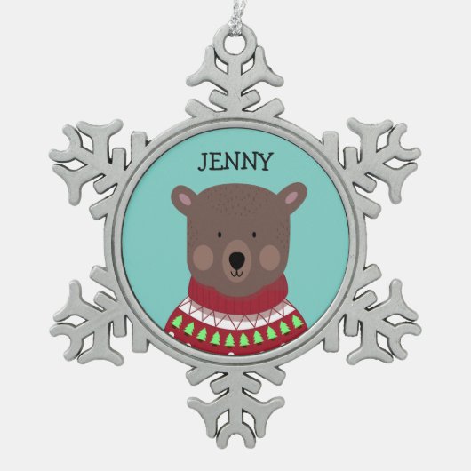 kerstBeer Tin Sneeuwvlok Ornament (Voorkant)