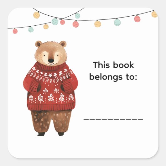 Kerstbeerboeklabels Vierkante Sticker (Voorkant)