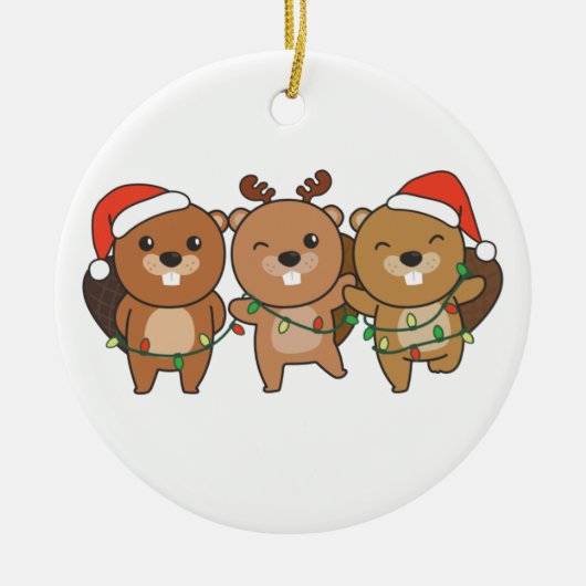 Kerstbeesten met kerstbedekking keramisch ornament (Voorkant)