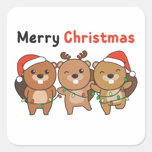 Kerstbeesten met kerstbeesten beuzelen vrolijk ker vierkante sticker (Voorkant)