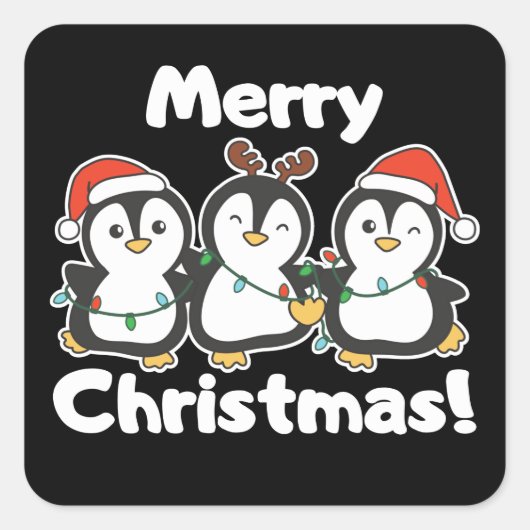 Kerstbeesten met pinguïn-kerst vierkante sticker (Voorkant)