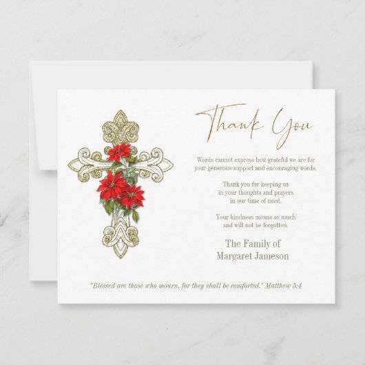 Kerstbegrafeniscondoleances sympathie kruis bedankkaart (Voorkant)