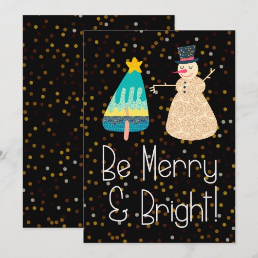 Kerstbeige Cheerful Snowman Tree Holiday Kaart (Voorkant / Achterkant)