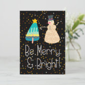 Kerstbeige Cheerful Snowman Tree Holiday Kaart (Staand voorkant)