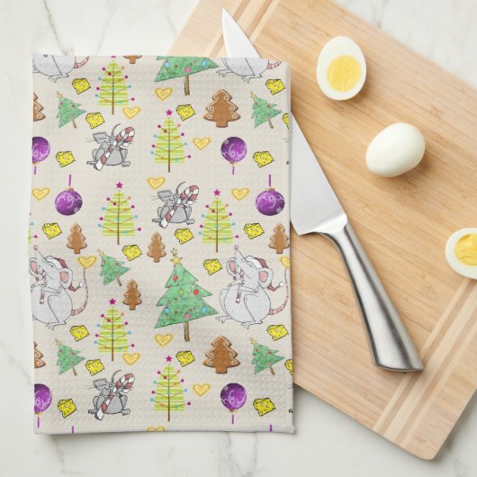 Kerstbeige Mouse Kitchen Towelen Theedoek (Quarter Fold)