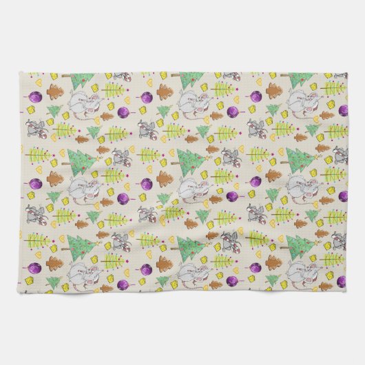 Kerstbeige Mouse Kitchen Towelen Theedoek (Horizontaal)