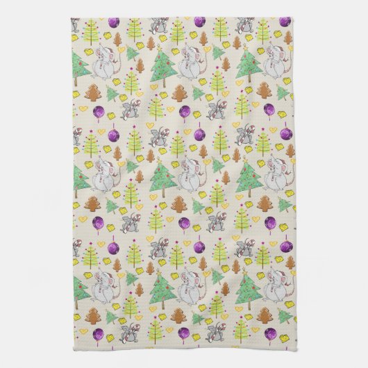 Kerstbeige Mouse Kitchen Towelen Theedoek (Verticaal)