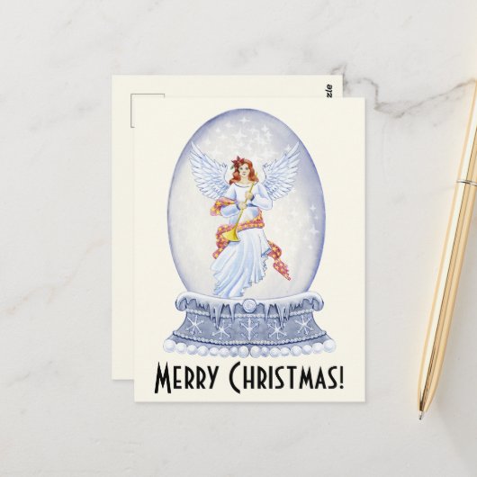 kerstbek met snowglobe briefkaart (Voorkant / Achterkant in situ)