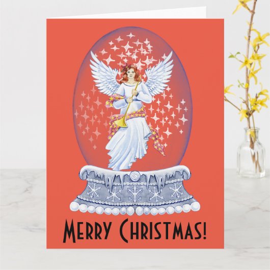  kerstbek met snowglobe kaart (Gele Bloem)