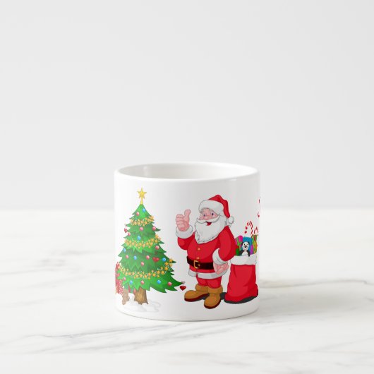 Kerstbeker met kind Naam kerstman en boom toevoege Espresso Kop (Voorkant)