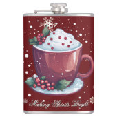 Kerstbeker met warme chocolademelk | Rood Heupfles (Voorkant)