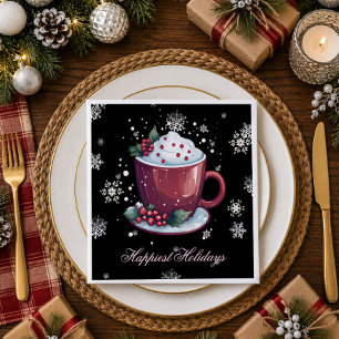 Kerstbeker met warme chocolademelk   Zwart Servet