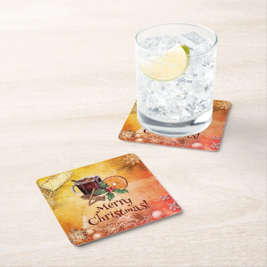kerstbeker Oranje Holly Berry Cinnamon Greeting Kartonnen Onderzetters (Insitu)