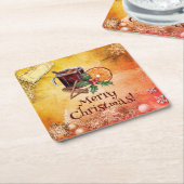 kerstbeker Oranje Holly Berry Cinnamon Greeting Kartonnen Onderzetters (Schuin)