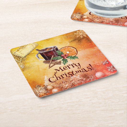 kerstbeker Oranje Holly Berry Cinnamon Greeting Kartonnen Onderzetters (Schuin)