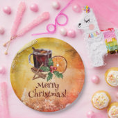 kerstbeker Oranje Holly Berry Cinnamon Greeting Papieren Bordje (Feest)
