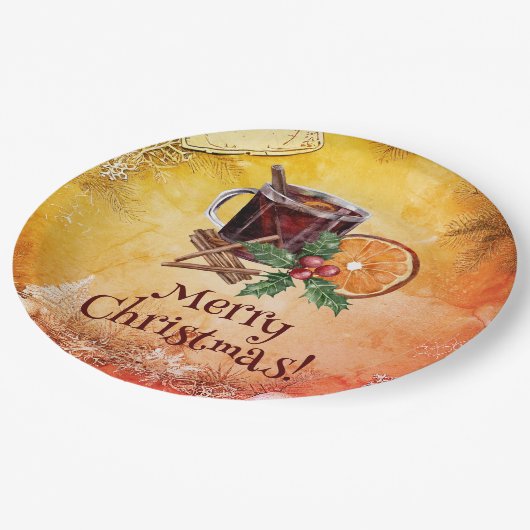kerstbeker Oranje Holly Berry Cinnamon Greeting Papieren Bordje (Gekanteld)