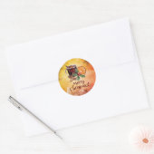 kerstbeker Oranje Holly Berry Cinnamon Greeting Ronde Sticker (Envelop)