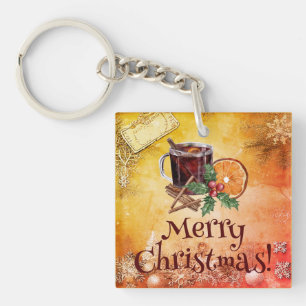 kerstbeker Oranje Holly Berry Cinnamon Greeting Sleutelhanger